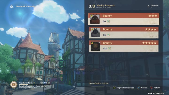 Remember that you can only complete 3 monster hunts per week - Genshin Impact: Reputation - how to obtain it? - FAQ - Genshin Impact Guide