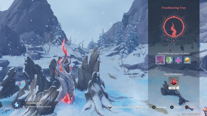 As far as improving the Frostbearing Tree is concerned, you will need Crimson Agates - Genshin Impact: Frostbearing Tree - what is it used for? - FAQ - Genshin Impact Guide