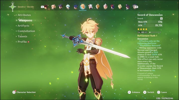 The main weapon for the Traveler should be Freedom-Sworn - Genshin Impact: Traveler - best builds (Dendro) - Dendro - Genshin Impact Guide