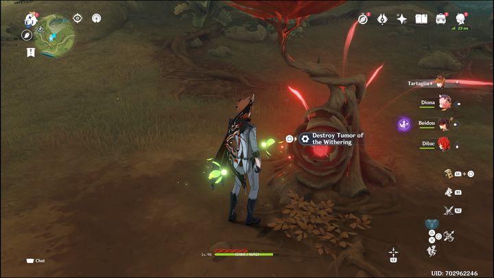 When the opponents are defeated, a Tumor of the Withering will appear in the middle of the Withering Zone - Genshin Impact: Withering Zone - Sumeru - Basics - Genshin Impact Guide