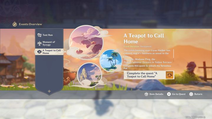 The Serenitea Pot is an item that you can only unlock by completing the quest series Archon Quest, Chapter I, Act III: A New Star Approaches - Genshin Impact: House System - what is it? - FAQ - Genshin Impact Guide