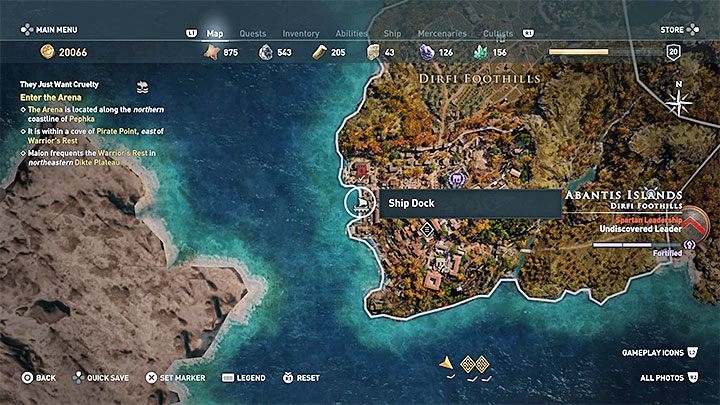 Карта указывающая местонахождение пера assassins creed odyssey