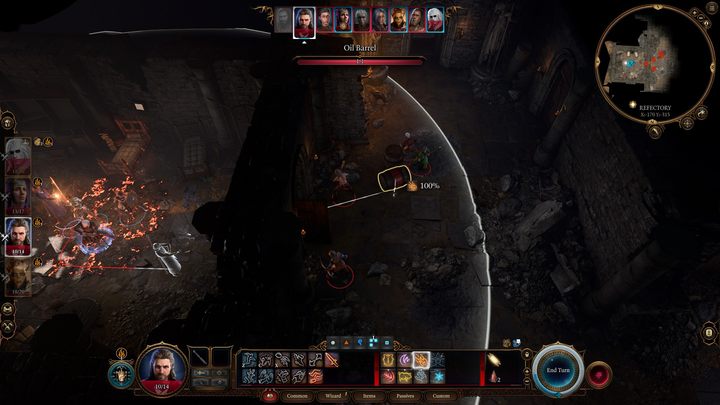 After getting rid of the enemies, explore the area - you will find a lot of food on the large table, and behind the large statue, a very simple passive Perception test (DC 1) will reveal a hidden lever - Baldurs Gate 3: Explore the ruins walkthrough - Baldurs Gate 3: Act 1 - Baldurs Gate 3 Guide, Walkthrough