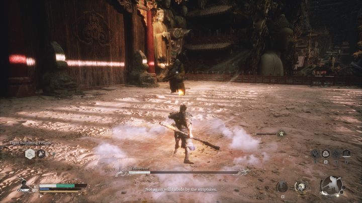 In the fight, every so often, when you reduce his health level by about 33%, he will scream, and then you will be hit by an unavoidable attack, which will trigger a cut-scene - Black Myth Wukong: How to defeat boss Yellowbrow? - Chapter 3 - Black Myth Wukong Guide