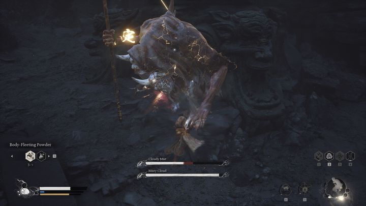 As soon as you see the boss stick its staff into the ground, quickly stop looking at them to avoid getting blinded - Black Myth Wukong: How to defeat the Cloudy Mist and Misty Cloud bosses? - Chapter 5 - Black Myth Wukong Guide