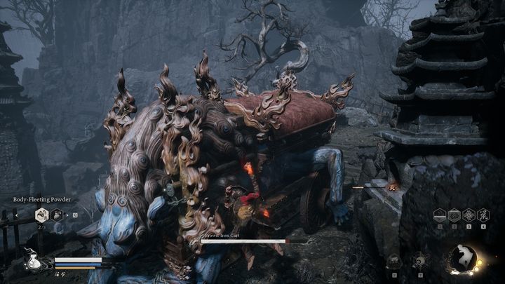 At the moment when the boss wraps itself with its arms, try to withdraw to a safe distance - Black Myth Wukong: How to defeat the Five Element Carts boss? - Chapter 5 - Black Myth Wukong Guide