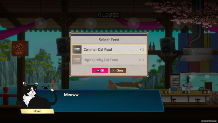 For feeding, you need to approach Momo, interact with him, and choose the cat food from your inventory - Dave the Diver: How to use Cat Food? - Sushi bar - Dave the Diver Guide