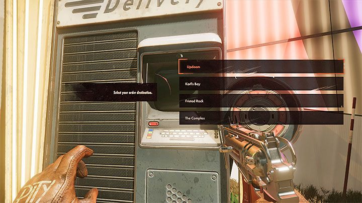 When you interact with the delivery booth, you must first select a district to which the cargo will be transported - Deathloop: How to unlock Delivery booths? - FAQ - Deathloop Guide