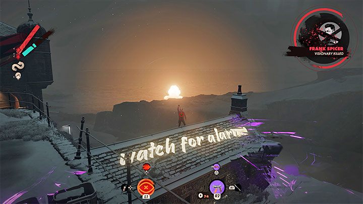 Once the sabotage is complete, all you have to do is witness the fireworks display in the Updaam district on the same day - Deathloop: Ramblin Frank Spicer - boss fight, how to beat - Bosses (Visionaries) - Deathloop Guide