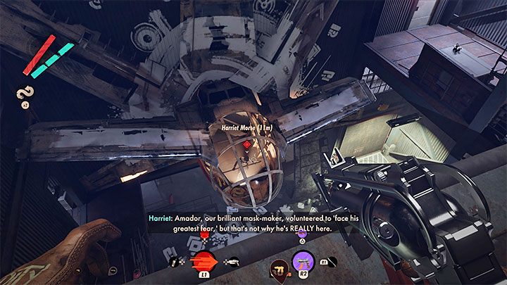As you enter hangar 2 for the first time, Harriet will be giving a speech from the cockpit of the wreckage - Deathloop: Harriet Morse - boss, how to beat? - Bosses (Visionaries) - Deathloop Guide