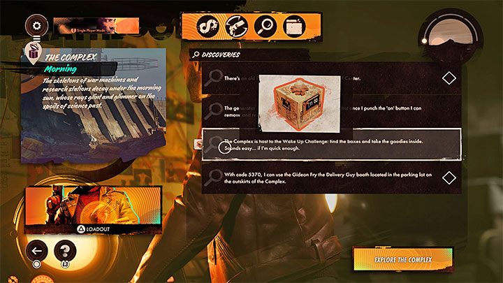 The Wake Up Challenge is an additional activity in the Complex district that you can take part in (visit the area in the morning) - Deathloop: Where are the crates in The Wake Up Challenge? - FAQ - Deathloop Guide