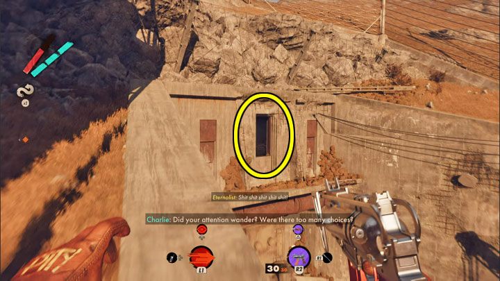 In order to find the final crate, sprint towards the bunker - Deathloop: Where are the crates in The Wake Up Challenge? - FAQ - Deathloop Guide