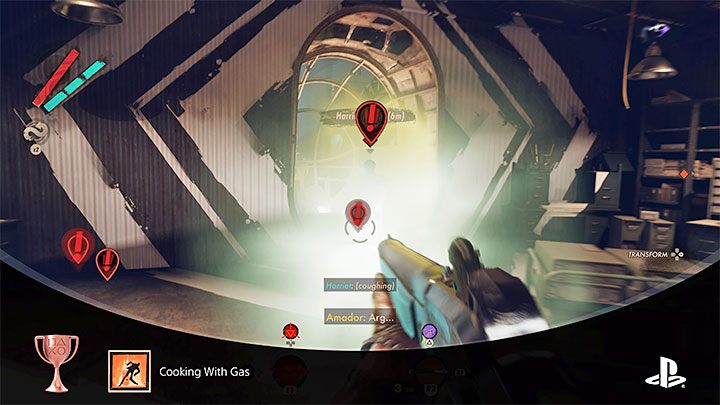 Pick a weapon that fires poison bullets and aim it at the ground, not directly at Harriet - Deathloop: Judgment Day trophy - how to get? - Trophy Guide - Deathloop Guide