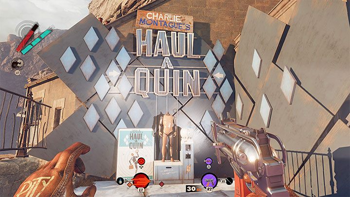 Haul-A-Quinn is a unique machine associated with Charlie's game, located to the right of the tunnel exit in Karl's Bay district - Deathloop: A Charlie Montague Game - trophy, how to get? - Trophy Guide - Deathloop Guide