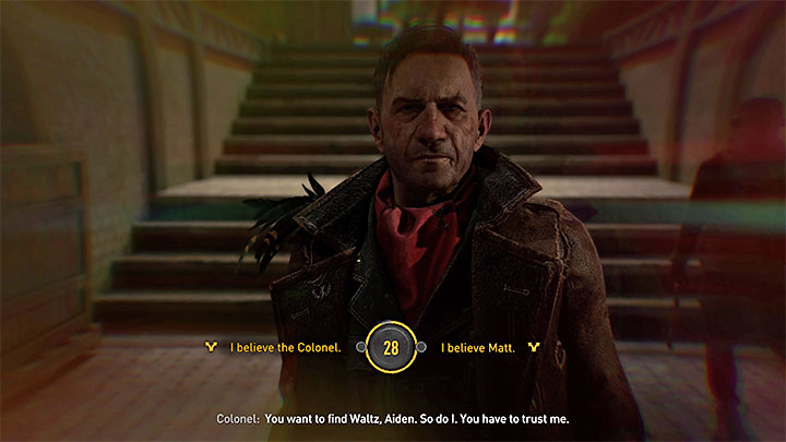 You will meet the Colonel in the main room of the Fortress, where you'll have to make an important choice - Dying Light 2: Trust the Colonel or Matt? Now Or Never - Important Choices - Dying Light 2 Guide
