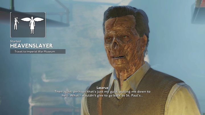 You start the Heavenslayer quest during a conversation with Lazarus, right after completing the Cold Case mission (you can read more about it on the Where to find Lazarus - Fallout London: How to get to Angel Lab? - Fallout: London: Walkthrough - Fallout London Guide
