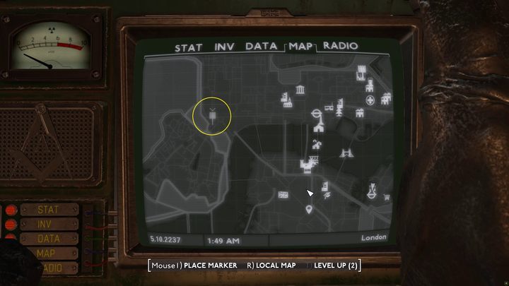 The entrance to the new district is located on the western edge of the London map - Fallout London: How to get to Westminster? - Fallout: London: Walkthrough - Fallout London Guide