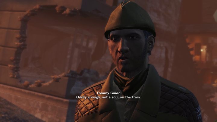 Talk to the Tommies guard standing by the crater - Fallout London: How to get to Westminster? - Fallout: London: Walkthrough - Fallout London Guide