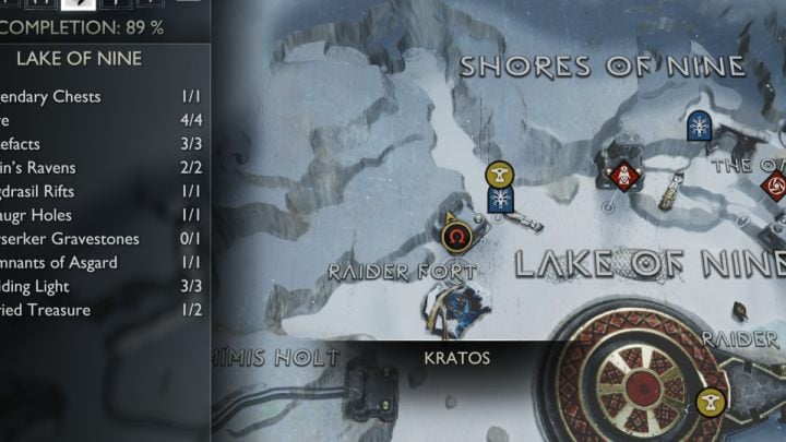 The second Buried Treasure in the Lake of Nine region is near the Mystic Gateway - God of War Ragnarok: Lake of Nine, Midgard - secrets, collectibles - God of War Ragnarok: Midgard - God of War Ragnarok Guide