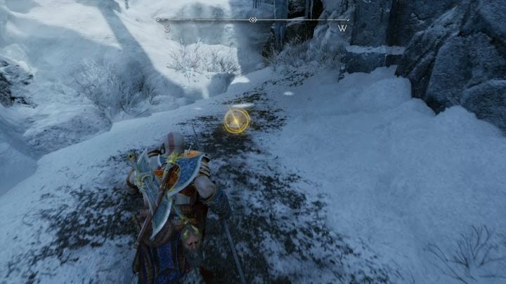 Destroy the weak point on the yellow rock and continue to the end of the path - God of War Ragnarok: Lake of Nine, Midgard - secrets, collectibles - God of War Ragnarok: Midgard - God of War Ragnarok Guide