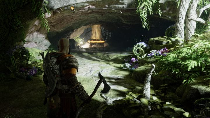 Passing through the first corridors of the temple, turn left and jump down to the lowest level of the building - God of War Ragnarok: Temple of Light, Alfheim - secrets, collectibles - God of War Ragnarok: Alfheim - God of War Ragnarok Guide