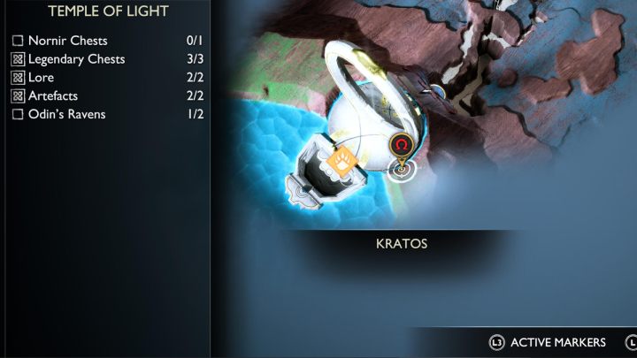 The third Legendary Chest in Temple of Light in Alfheim is located in the southeastern part of the region - God of War Ragnarok: Temple of Light, Alfheim - secrets, collectibles - God of War Ragnarok: Alfheim - God of War Ragnarok Guide