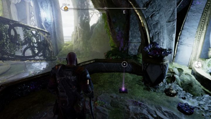 The artefact will lie on a balcony in a room with a passage blocked by a blue crystal - God of War Ragnarok: Temple of Light, Alfheim - secrets, collectibles - God of War Ragnarok: Alfheim - God of War Ragnarok Guide