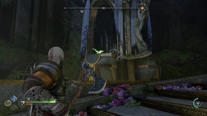 The raven will be sitting next to the stairs, not far from where you will fight a group of elves - God of War Ragnarok: Temple of Light, Alfheim - secrets, collectibles - God of War Ragnarok: Alfheim - God of War Ragnarok Guide