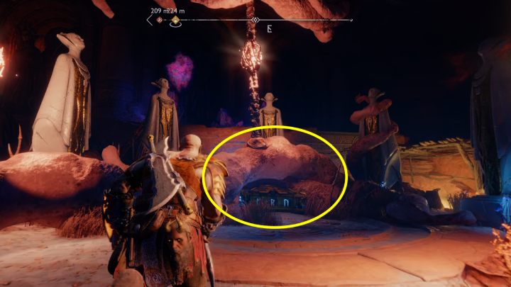 Destroy the rubble to get to the secret room under the building - God of War Ragnarok: The Forbidden Sands, Alfheim - secrets, collectibles - God of War Ragnarok: Alfheim - God of War Ragnarok Guide