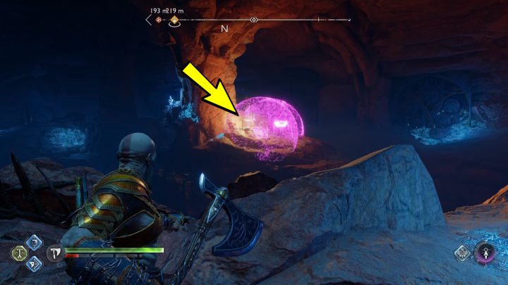 You will find the first torch on the left side of the chest - God of War Ragnarok: The Forbidden Sands, Alfheim - secrets, collectibles - God of War Ragnarok: Alfheim - God of War Ragnarok Guide