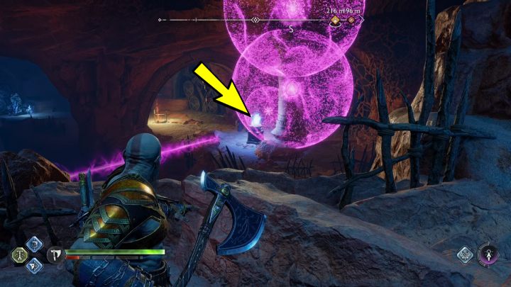 The third torch is above the second one, and is blocked by a plant sensitive to sounds - God of War Ragnarok: The Forbidden Sands, Alfheim - secrets, collectibles - God of War Ragnarok: Alfheim - God of War Ragnarok Guide