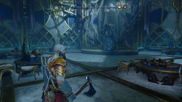 The Lore Marker is located by the statue in the main hall - God of War Ragnarok: The Forbidden Sands, Alfheim - secrets, collectibles - God of War Ragnarok: Alfheim - God of War Ragnarok Guide