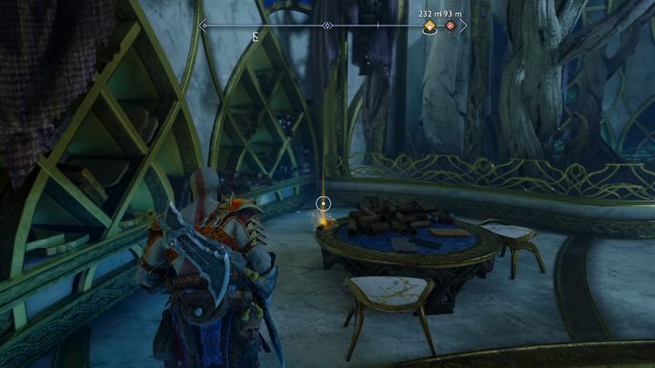 The scroll is on the table to the left of the statue in the main hall - God of War Ragnarok: The Forbidden Sands, Alfheim - secrets, collectibles - God of War Ragnarok: Alfheim - God of War Ragnarok Guide