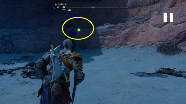 The Raven is jumping on the rock behind the statue - God of War Ragnarok: The Forbidden Sands, Alfheim - secrets, collectibles - God of War Ragnarok: Alfheim - God of War Ragnarok Guide