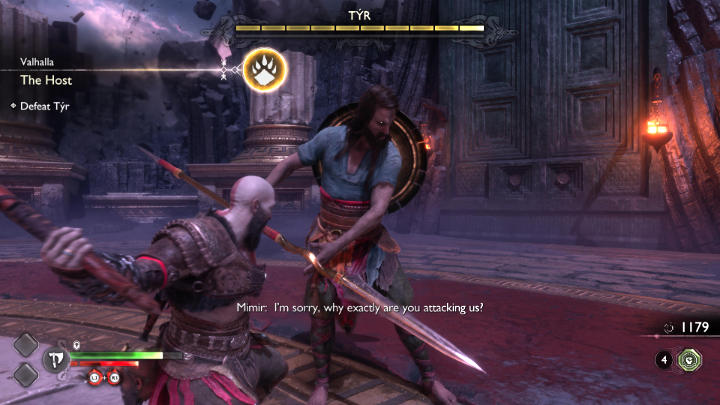 During the first clash, Tyr fights with a spear and shield - God of War Ragnarok Valhalla: Tyr - God of War Ragnarok: Valhalla DLC - God of War Ragnarok Guide