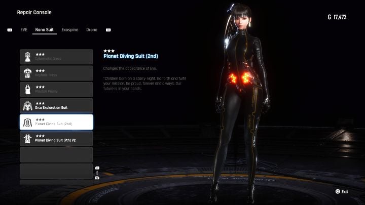 Visit any repair console and craft the suit with materials - Stellar Blade: All EVE costumes map - Secrets and Collectibles - Stellar Blade Guide