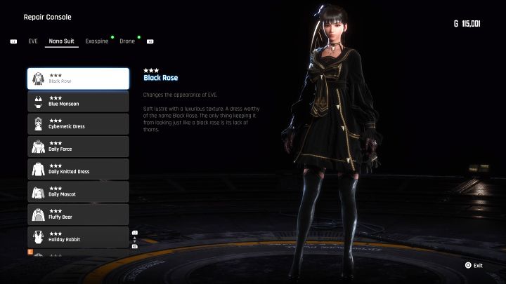 Visit any repair console and craft the suit with materials - Stellar Blade: All EVE costumes map - Secrets and Collectibles - Stellar Blade Guide