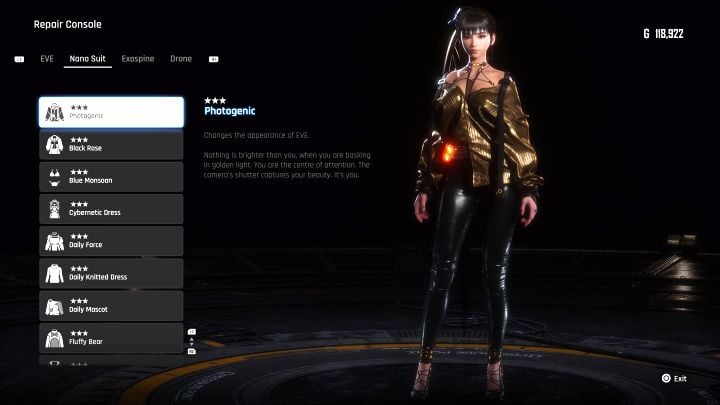 Visit any repair console and craft the suit with materials - Stellar Blade: All EVE costumes map - Secrets and Collectibles - Stellar Blade Guide