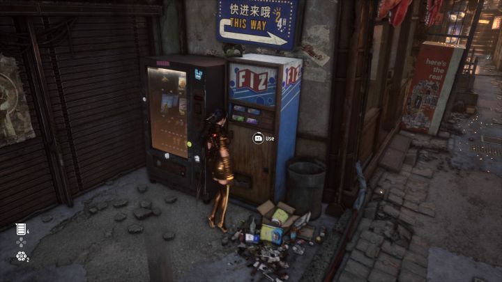 Interact with the vending machine in an alley in the western part of the city, near the stairs leading to the bar with Enya and Su - Stellar Blade: All Cans map - Secrets and Collectibles - Stellar Blade Guide
