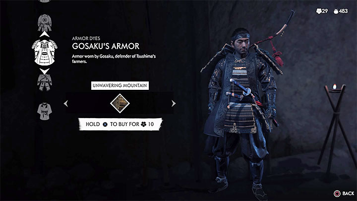 You can change the appearance of armor with dyes - Ghost of Tsushima: How to change characters appearance? - Character development and equipment - Ghost of Tsushima Guide, Walkthrough