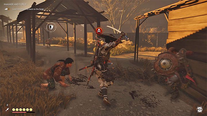 This is a more difficult objective - if you are detected on the way to the forge, the Mongols may try to kill the villagers - Ghost of Tsushima: Hammer and Forge walkthrough - Act 1 - Ghost of Tsushima Guide, Walkthrough