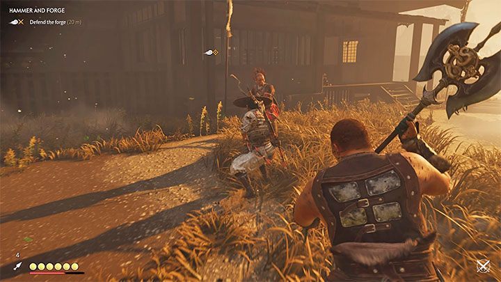 Before you talk to Taka, put on the Samurai Clan Armor and heal the hero - a great battle is about to begin - Ghost of Tsushima: Hammer and Forge walkthrough - Act 1 - Ghost of Tsushima Guide, Walkthrough