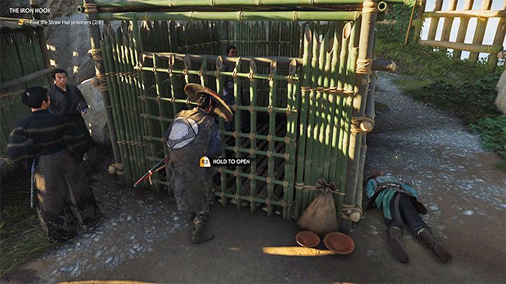The allies are imprisoned in pairs in three different cages - Ghost of Tsushima: The Iron Hook walkthrough - Act 1 - Ghost of Tsushima Guide, Walkthrough