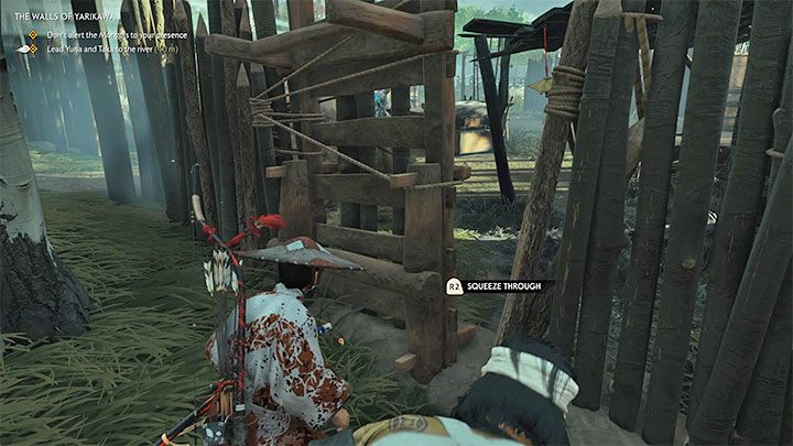 Wait until the opponent on the horse moves to the right and quickly cross to the other side of the path - Ghost of Tsushima: The Walls of Yarikawa walkthrough - Act 2 - Ghost of Tsushima Guide, Walkthrough