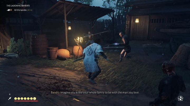 Once you get there, eliminate all opponents - Ghost of Tsushima: The Laughing Bandits walkthrough, Tales of Tsushima - Other tales - Ghost of Tsushima Guide, Walkthrough