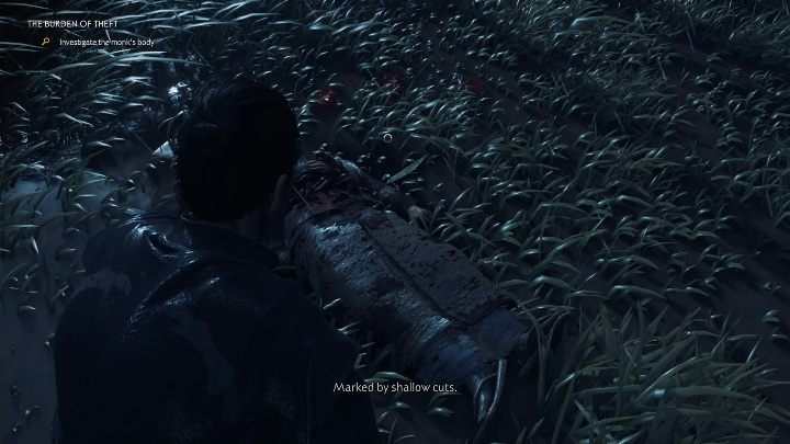 Once you reach the designated place, examine the body of the deceased monk - Ghost of Tsushima: The Burden of Theft walkthrough, Tales of Tsushima - Other tales - Ghost of Tsushima Guide, Walkthrough