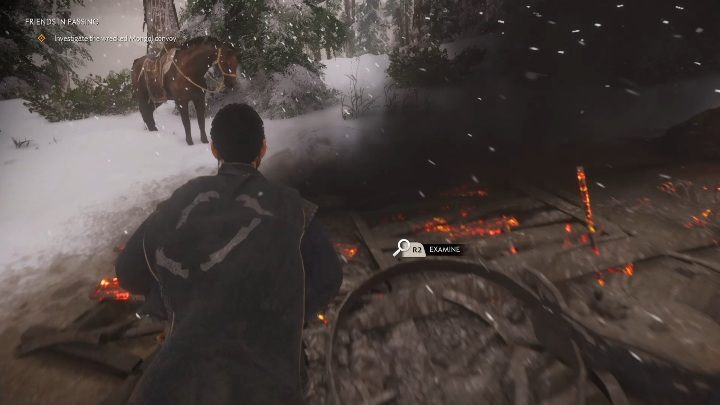 You start this story by examining a burning cart left in the middle of the road - Ghost of Tsushima: Friends in Passing walkthrough, An Ishikawa Tale - An Ishikawa Tale - Ghost of Tsushima Guide, Walkthrough