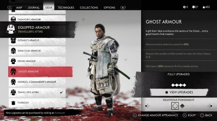 The main character can wear different outfits during the game - Ghost of Tsushima: Character development - Basics - Ghost of Tsushima Guide, Walkthrough
