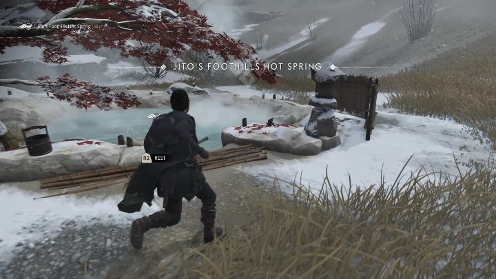 Bathing in a hot spring boosts the heros health - Ghost of Tsushima: Character development - Basics - Ghost of Tsushima Guide, Walkthrough