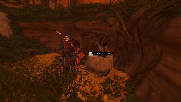 The fox hole is located between the trees - Ghost of Tsushima: Inari Shrines, Izuhara Region secrets map, video guide - Izuhara Region - Ghost of Tsushima Guide, Walkthrough